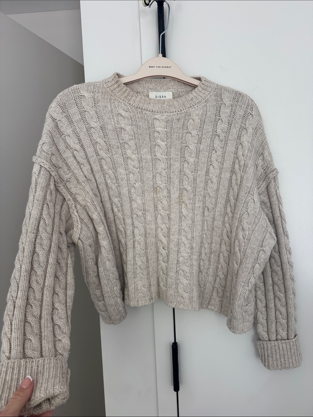 DISSH Neutral Cable-Knit Crewneck Sweater in Cream